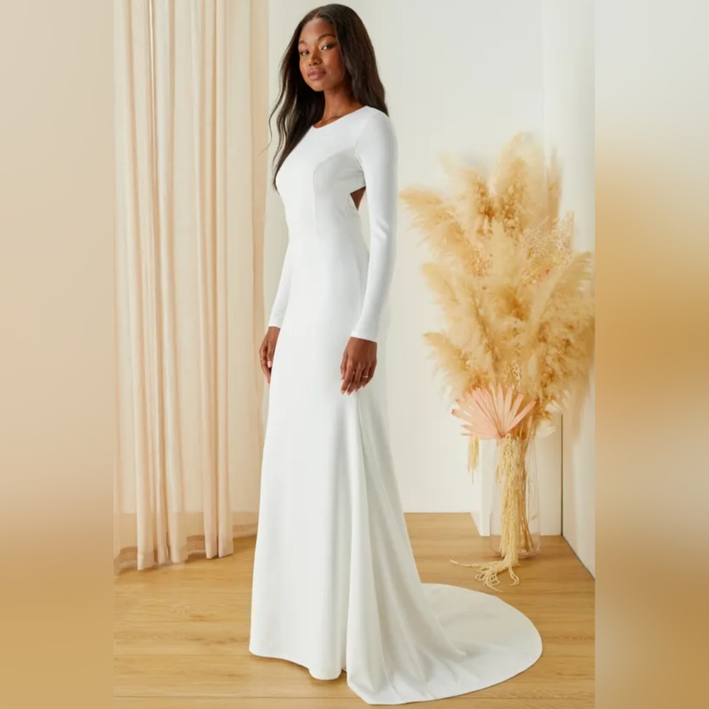 NWOT Lulu's White Long Sleeve Backless Maxi Dress Size XL=14/16